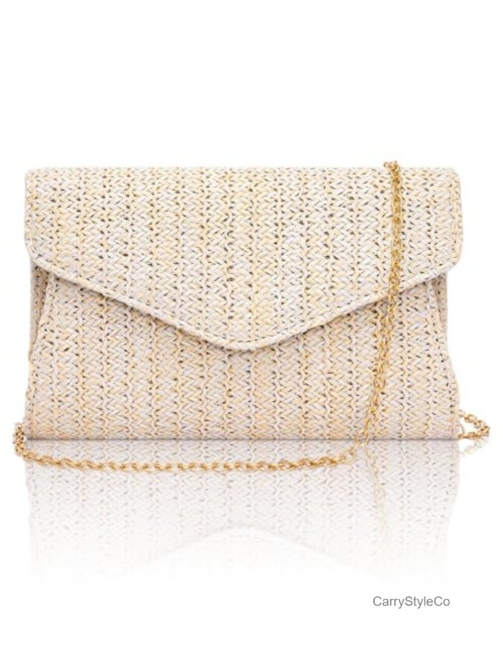 Straw Clutch Purse with Detachable Chain, Woven Summer Evening Handbag